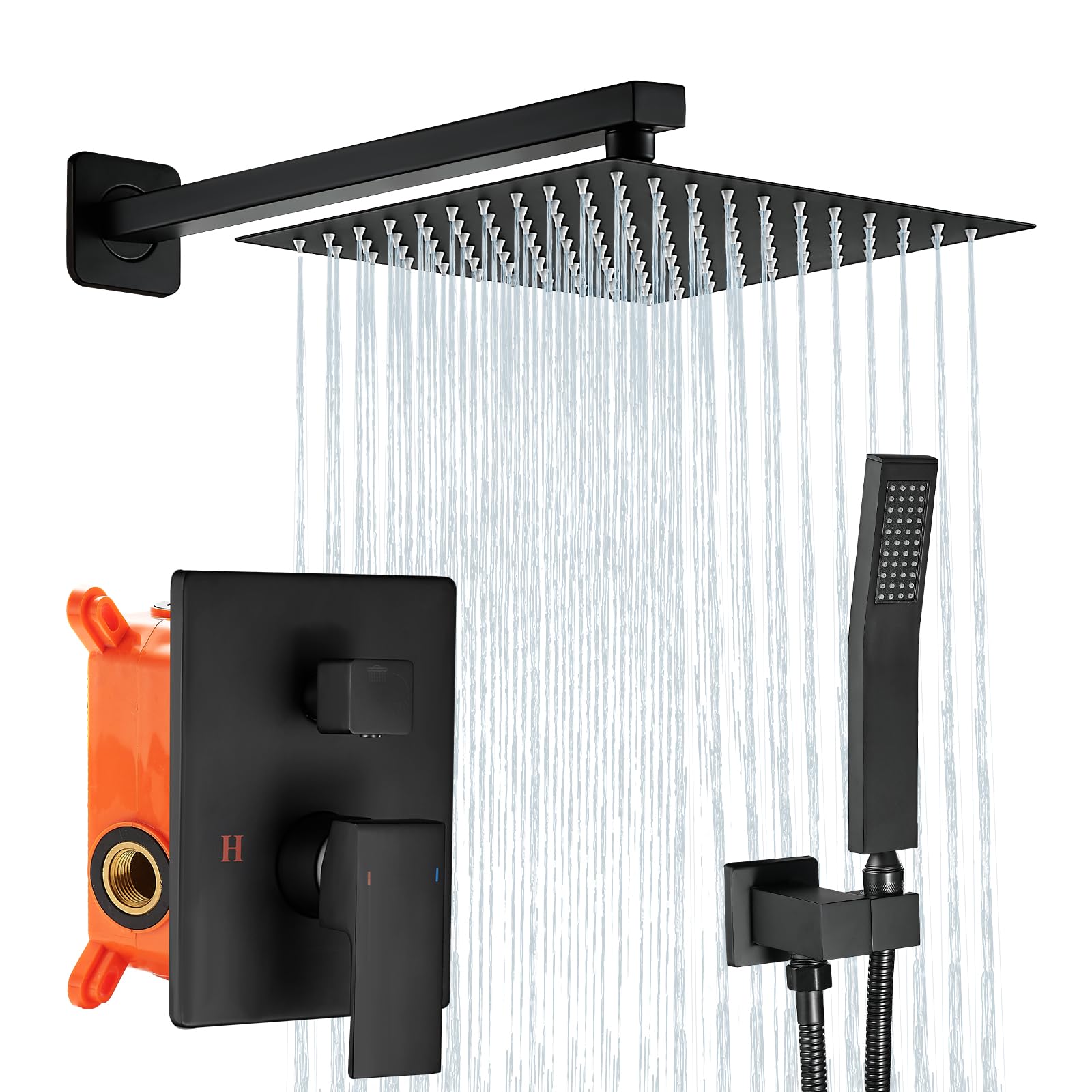 BALLEERUN Shower Faucet Kit 10-Inch Matte Black Showerhead and